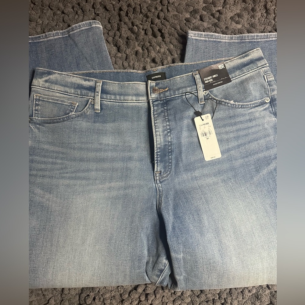 Express Straight Ankle High Rise hyper stretch Light Blue Denim Jeans